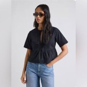 RW&CO Black Peplum Blouse | Elbow Sleeve | Front Tie | NWT | Size L